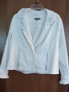 Kate & Mallory White Ruffle-Trim Jean Jacket